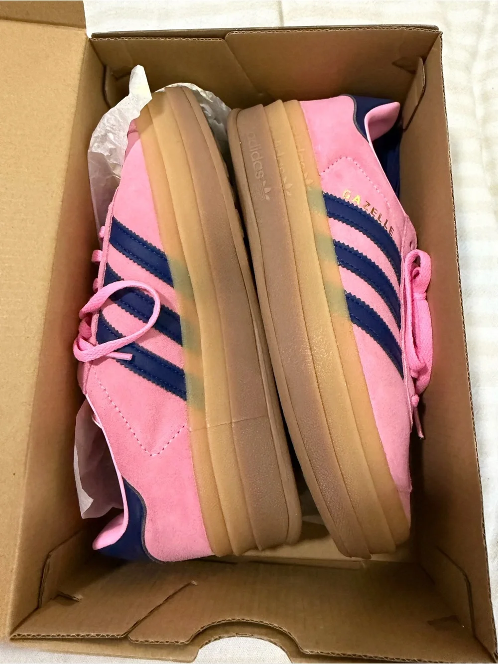 adidas Kids Pink Suede Sneakers with Navy Stripes